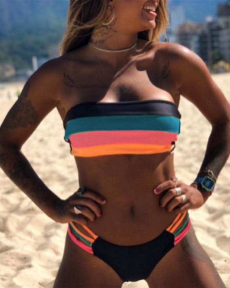 Bikinis sexy avec impression en blocs de couleur-Costumes Estivaux pour Femmes-PARIS FEMME