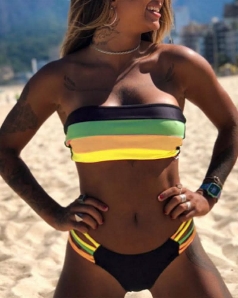 Bikinis sexy avec impression en blocs de couleur-Costumes Estivaux pour Femmes-PARIS FEMME
