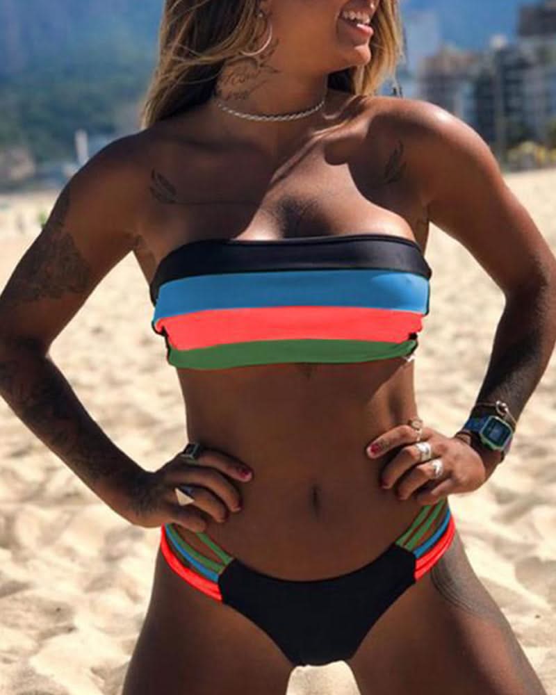 Bikinis sexy avec impression en blocs de couleur-Costumes Estivaux pour Femmes-PARIS FEMME