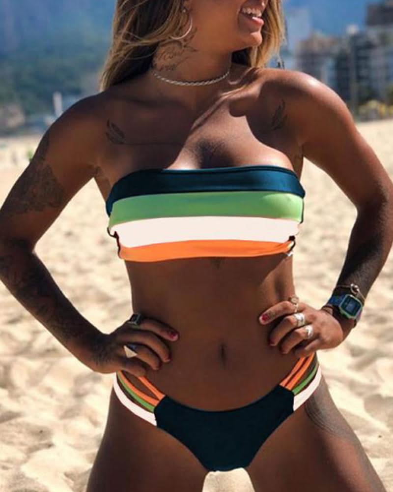 Bikinis sexy avec impression en blocs de couleur-Costumes Estivaux pour Femmes-PARIS FEMME