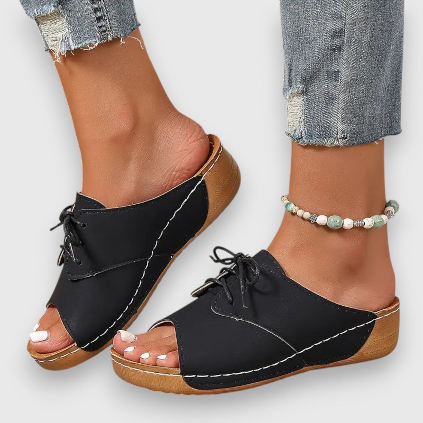 Marina - Sandales à talon ouvert Chikke avec lacets-Sandales-PARIS FEMME