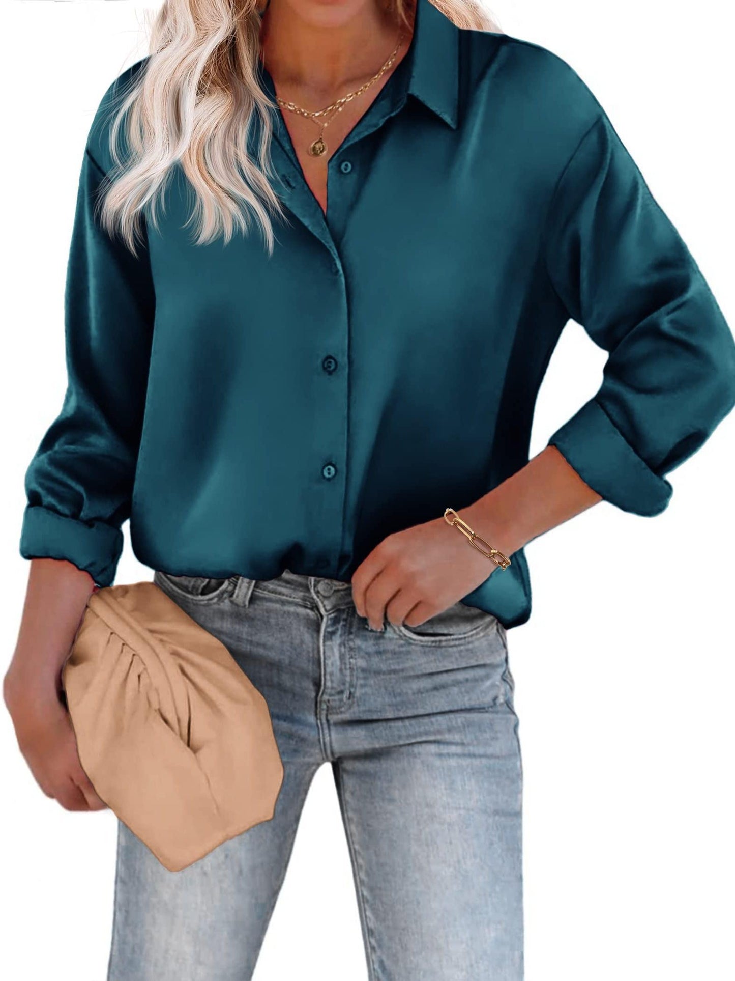 Esthere - Blouse Satinée - Décontractée Manches Longues-Chemisier-PARIS FEMME