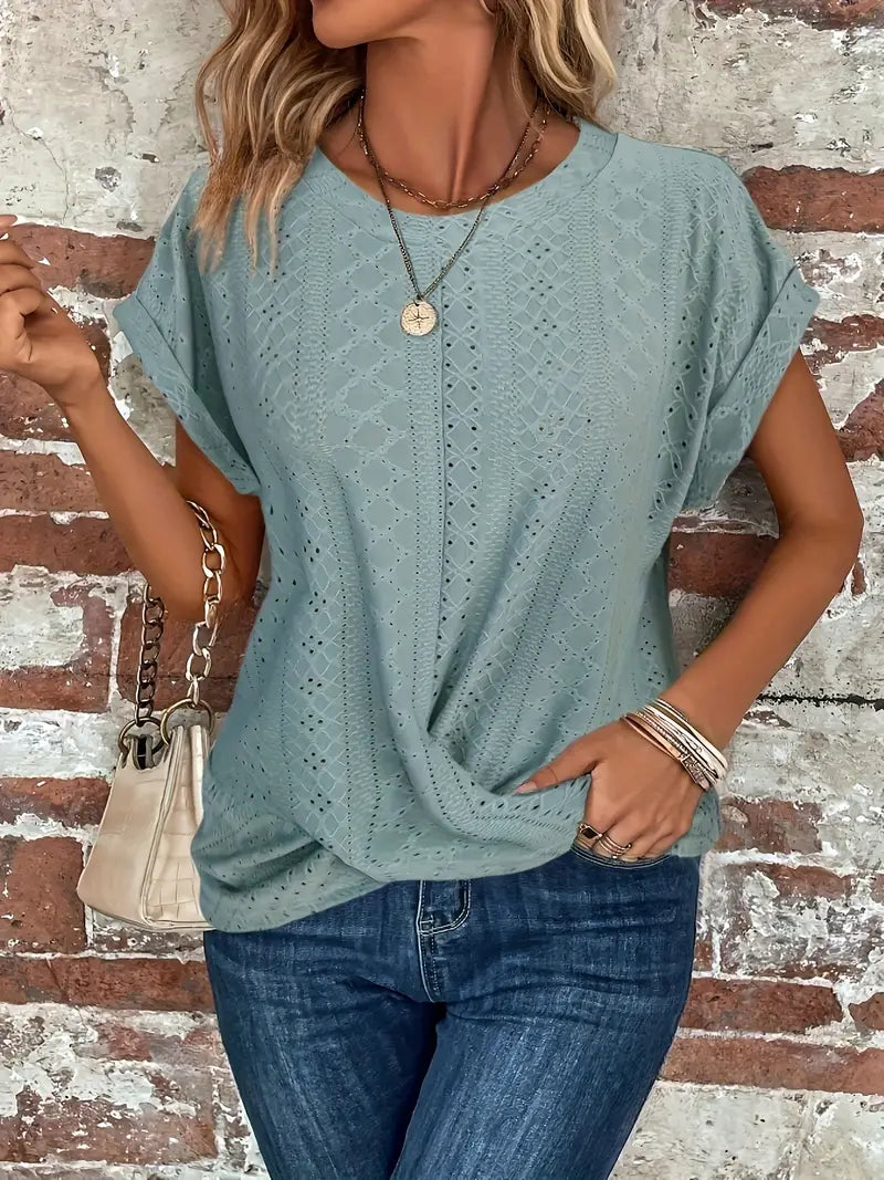 T-shirt d'été - Col rond - Manches chauve-souris - Design tendance-T-Shirts pour Femmes-PARIS FEMME