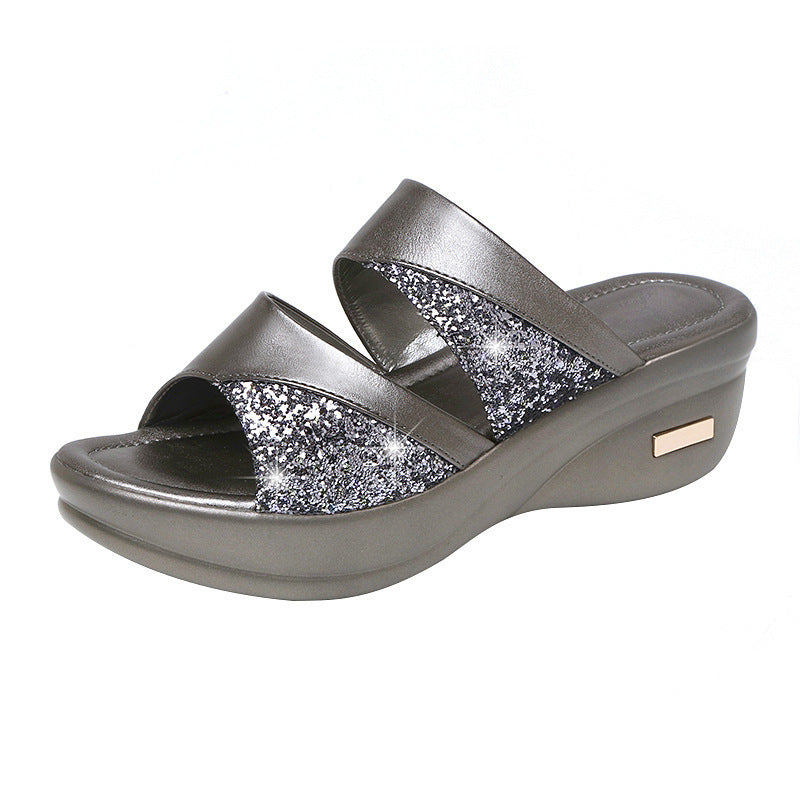 Claquette orthopédique dorée à paillettes pour femme-CHAUSSURES ORTHOPÉDIQUES-PARIS FEMME