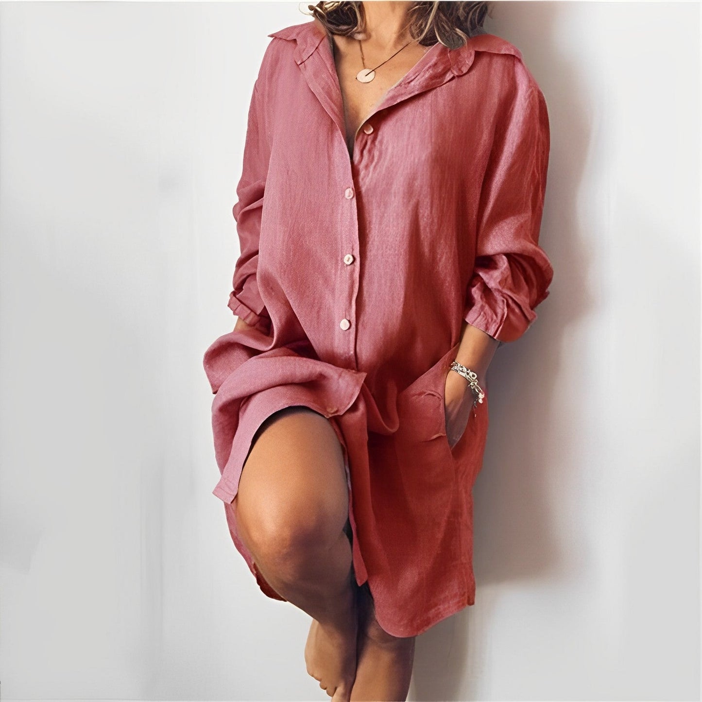 Robe Chemise Femme - Coton Lin - Manches Longues-Chemisier-PARIS FEMME