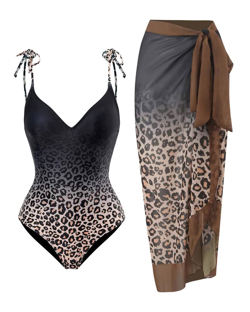 Maillot de bain une pièce à motifs léopard dégradé avec couverture-Costumes Estivaux pour Femmes-PARIS FEMME