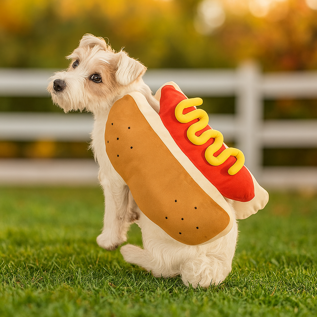 Kostüm Hot Dog aus Plüsch für Hund - Lustiges Halloween Outfit
