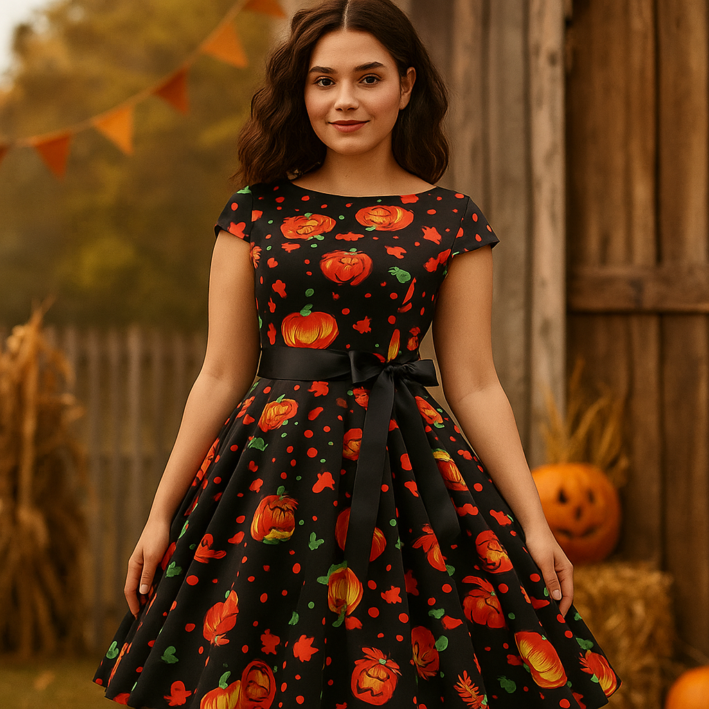 Midikleid Anita - Geister & Kürbisse Halloween - Einzigartige Eleganz