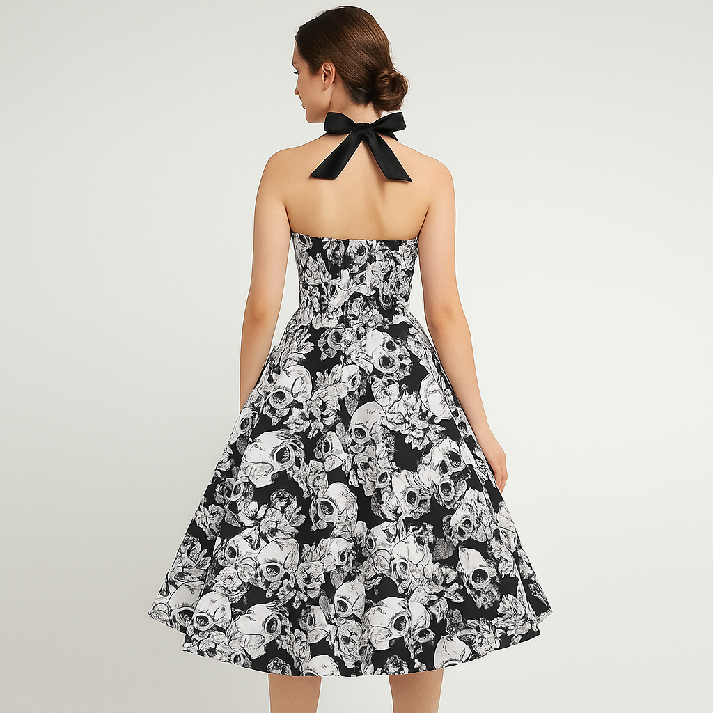Robe Midi Bettina - Totenkopf-Muster - Rebellische Eleganz