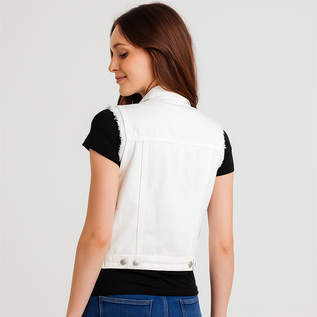 Gilet en Denim Sans Manches - Couleurs Claires - Collection Printemps