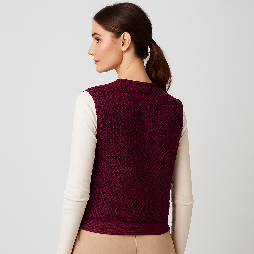 Gilet Tricoté au Crochet - Boutons en Patch - Confort Élégant