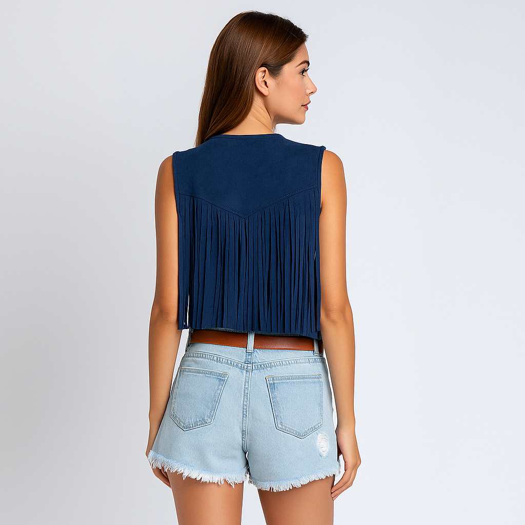 Gilet Optimiste - Franges - Détail de Bouton - Confort Élégant