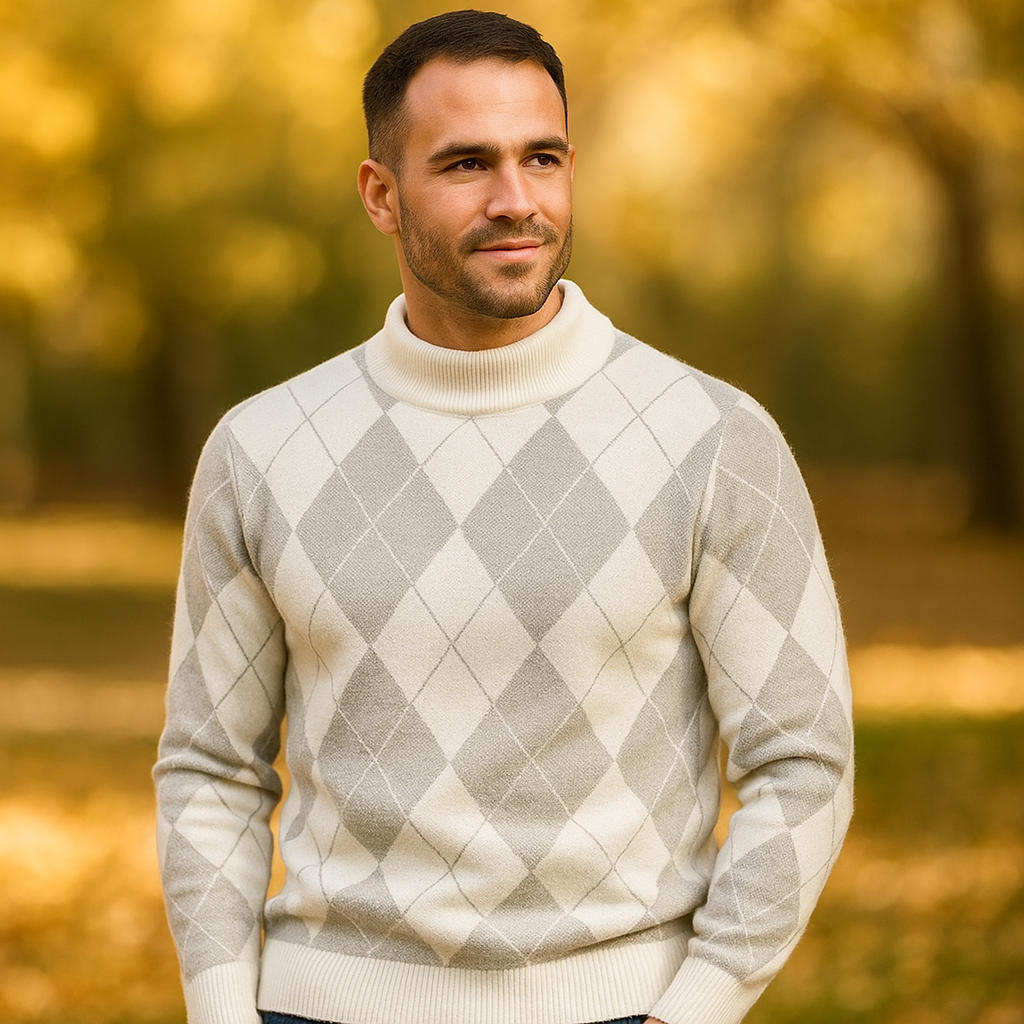 Pull Argyle pour Homme - Col Rond - Tricoté - Manches Longues - Motif Classique