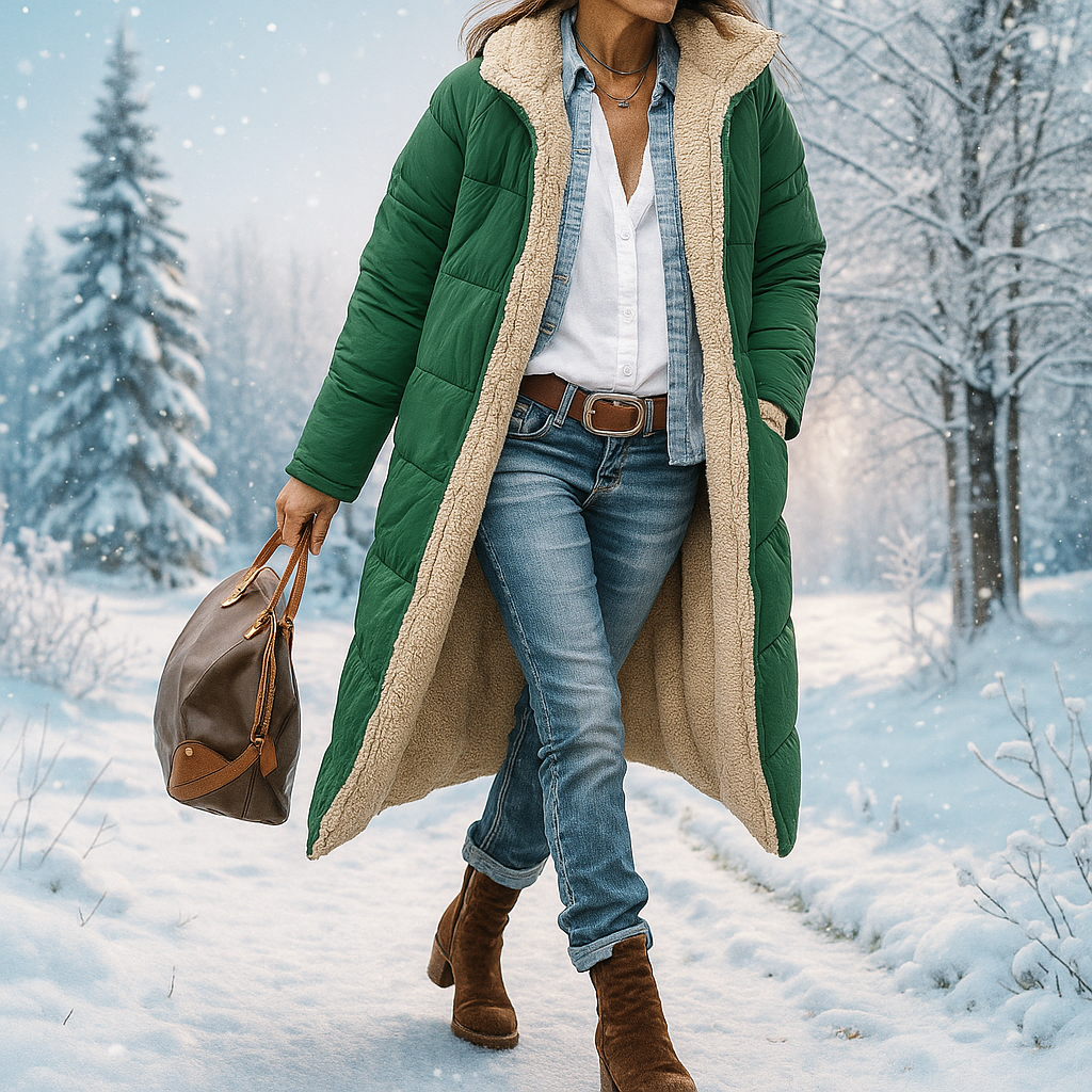 Stilla Veste Puffer Longue Réversible - Veste à Capuche Chaude - Élégante & Fonctionnelle