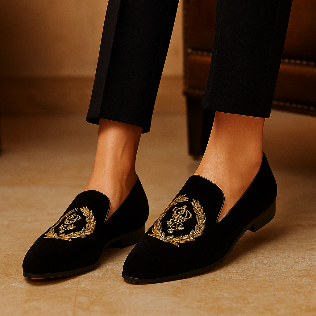Elegant Embroidered Velvet Moccasins
