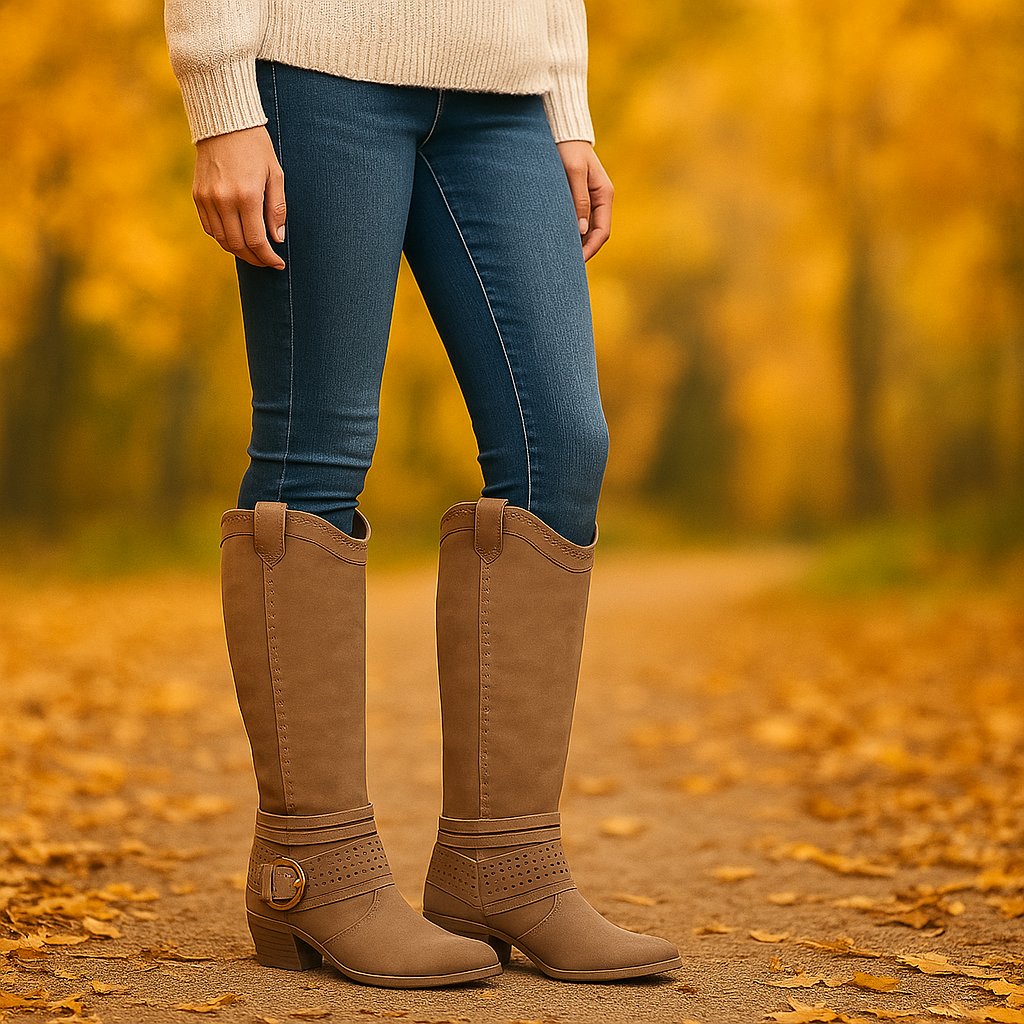Bottes Femme – Suédé Élégant avec Broderie et Boucle