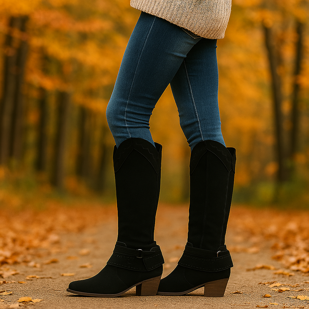 Bottes Femme – Suédé Élégant avec Broderie et Boucle