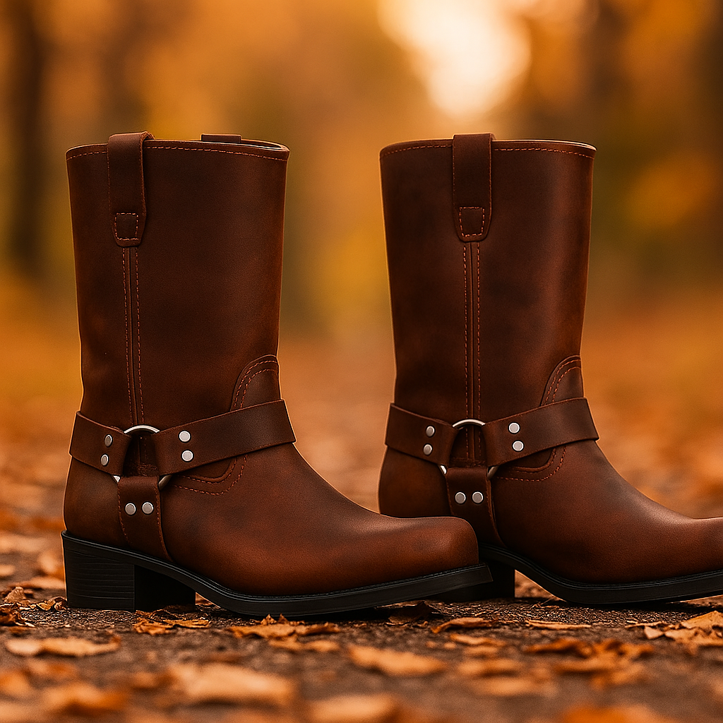 Bottes Mi-Mollet en Cuir Harnais avec Boucle