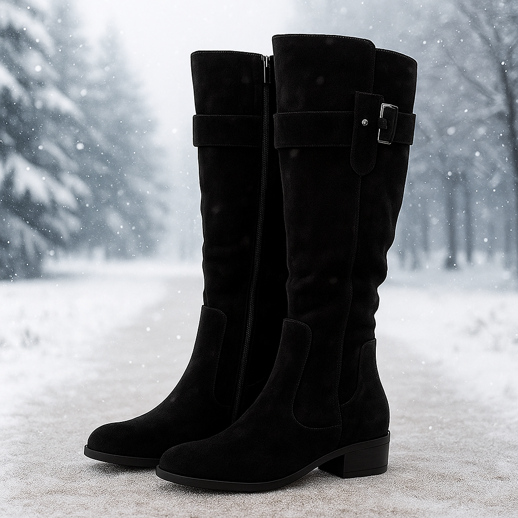 Bottes Montantes Femme en Suédine avec Boucle