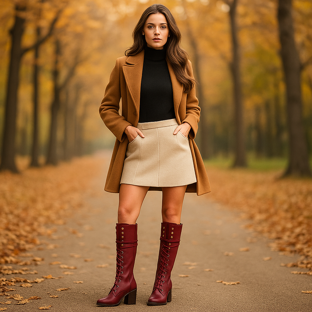 Bottes Montantes Femme en Cuir – Lacets et Talon Épais