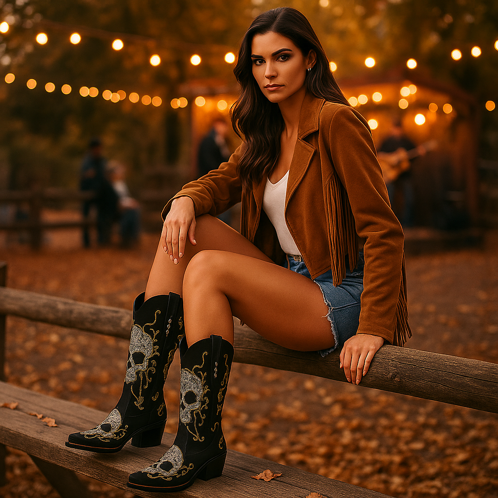 Bottes Cowboy Femme Brodées – Talon Épais – Bout Pointu