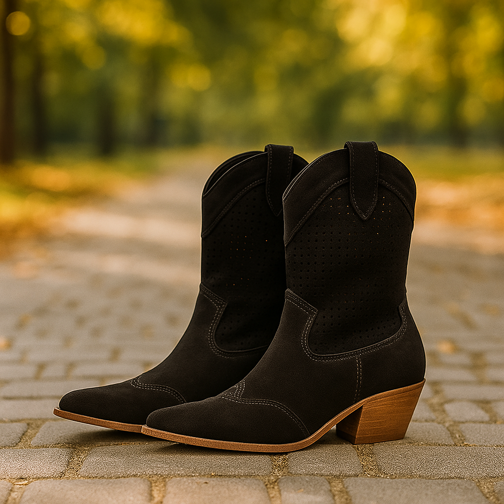 Bottes Cowboy Femme Perforées à Talon Moyen