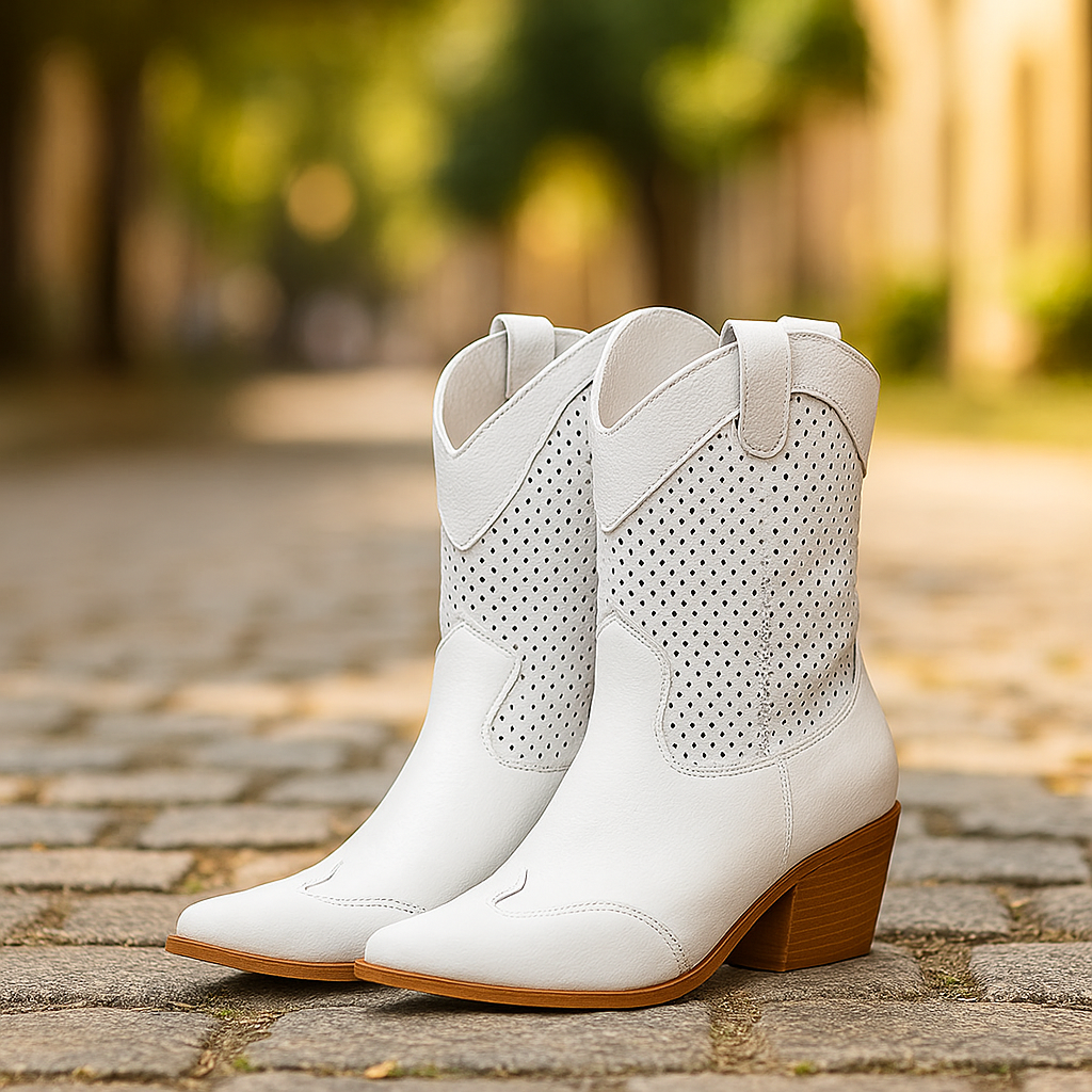 Bottes Cowboy Femme Perforées à Talon Moyen