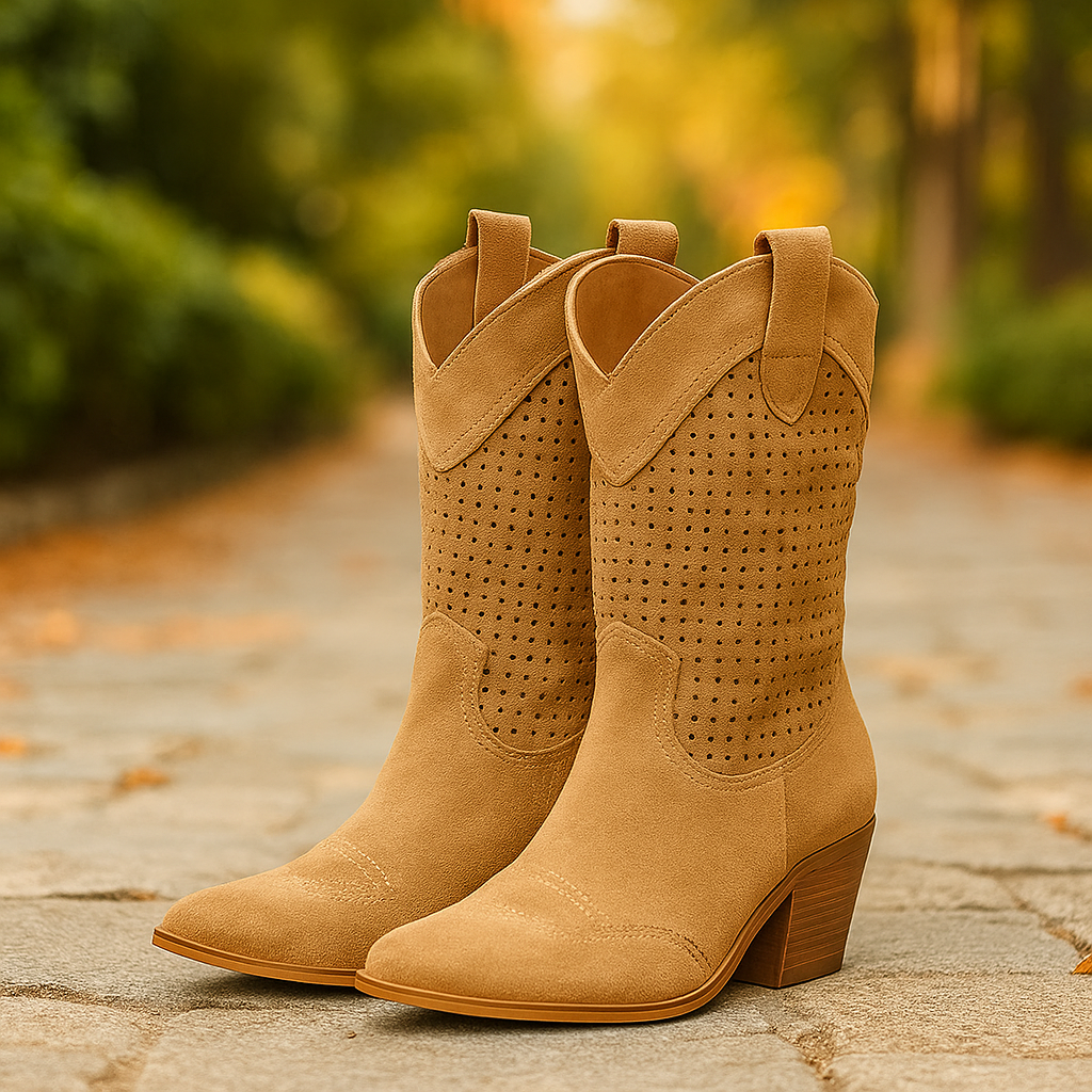 Bottes Cowboy Femme Perforées à Talon Moyen