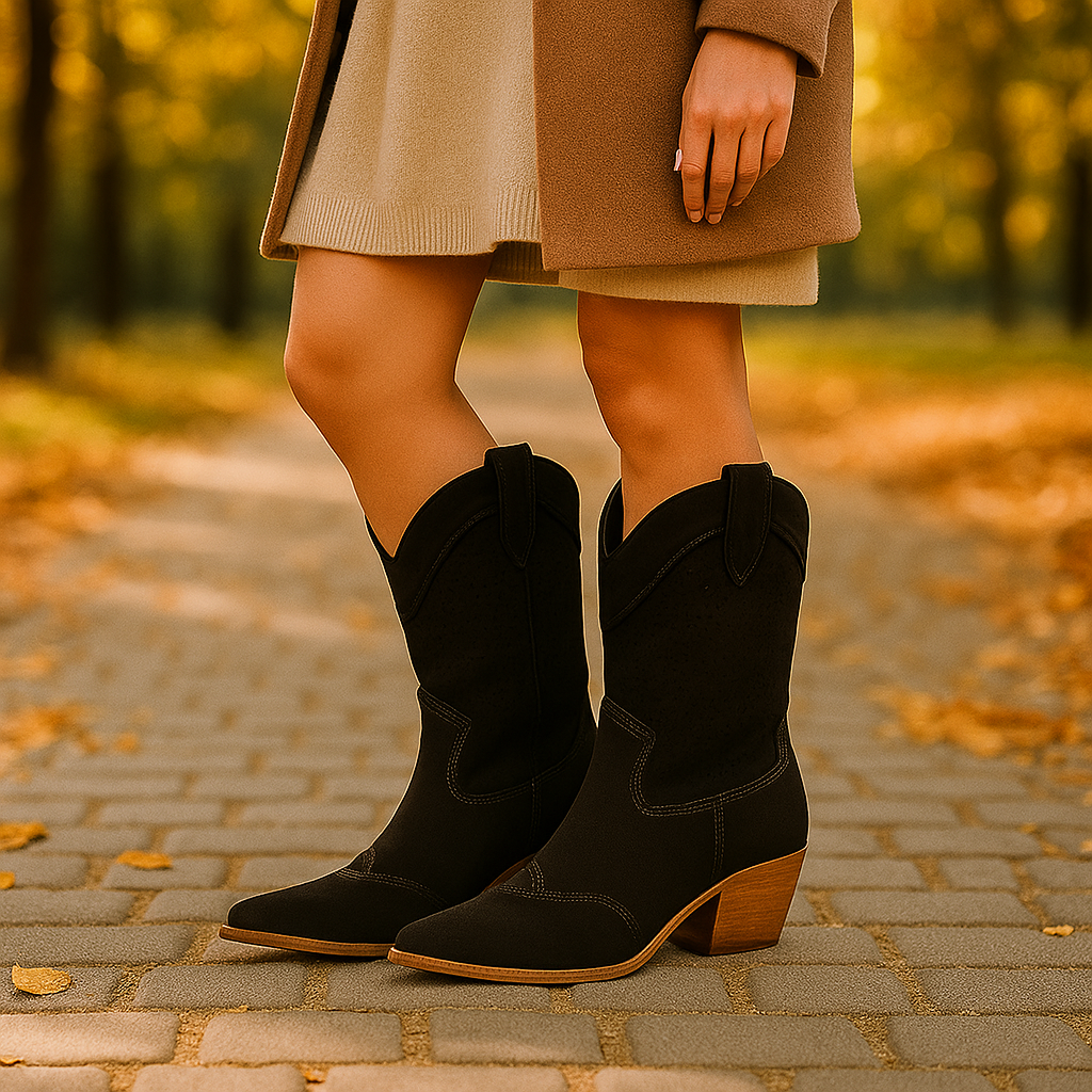 Bottes Cowboy Femme Perforées à Talon Moyen
