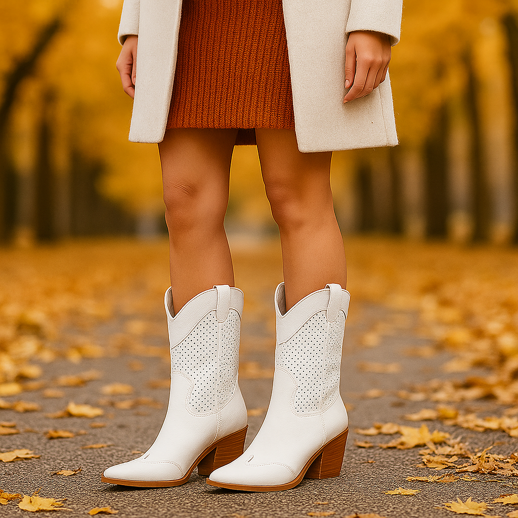 Bottes Cowboy Femme Perforées à Talon Moyen