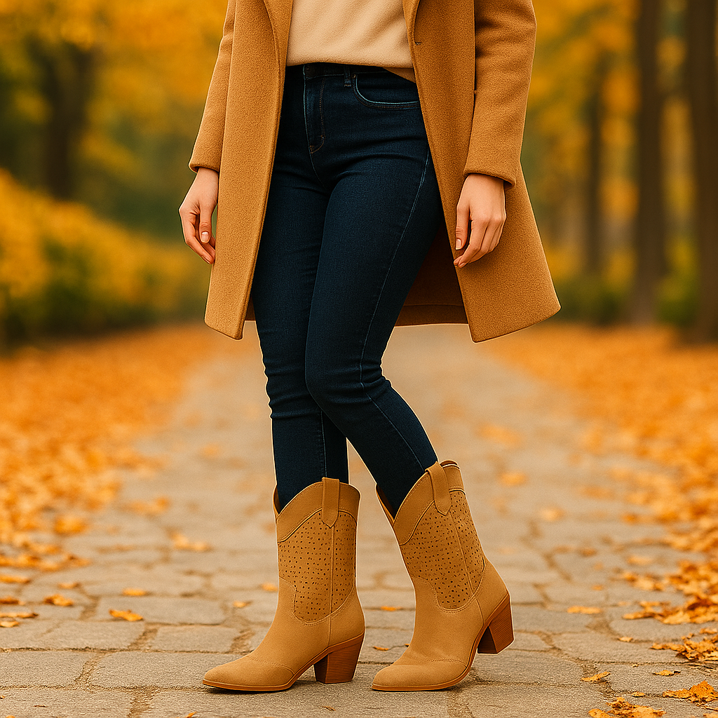 Bottes Cowboy Femme Perforées à Talon Moyen