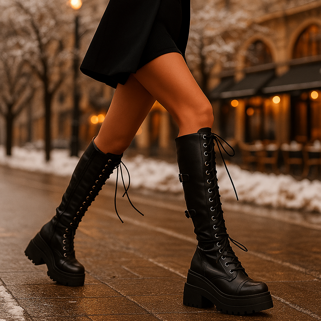Bottes Hautes à Lacets Femme – Plateforme Tendance