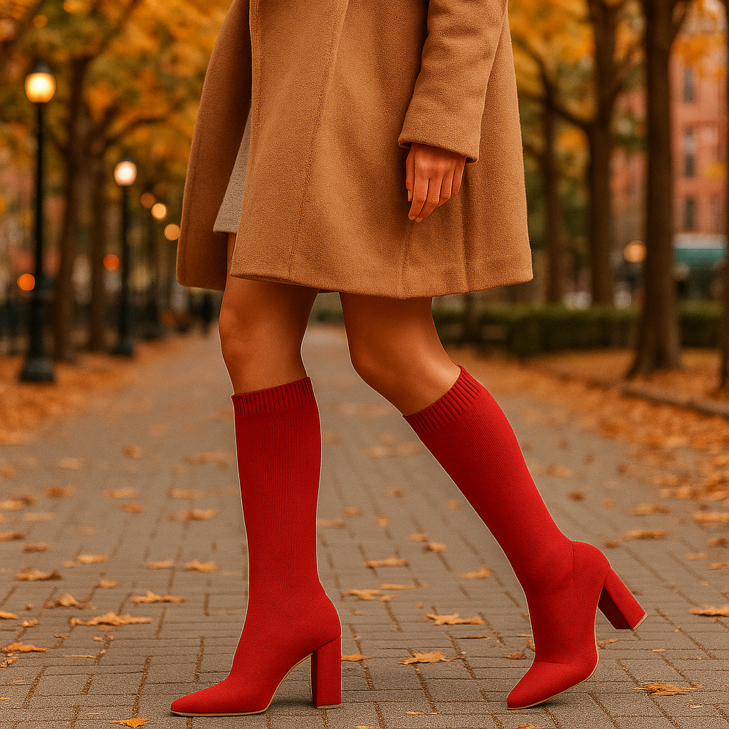 Bottes-Socquettes Femme – Montantes Tricot Élastique, Talon Bloc Chic
