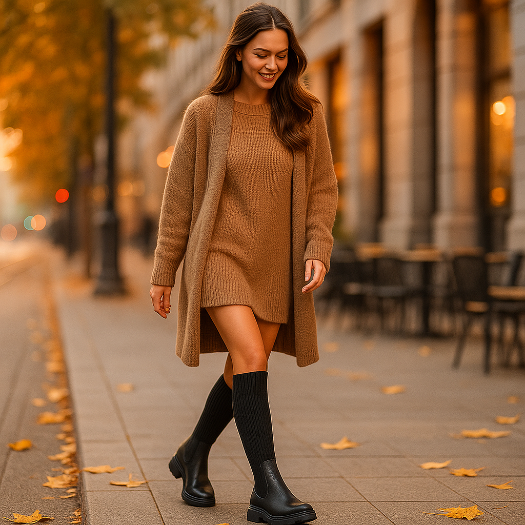 Bottes Overknee Femme en Tricot Structuré – Semelle Robuste