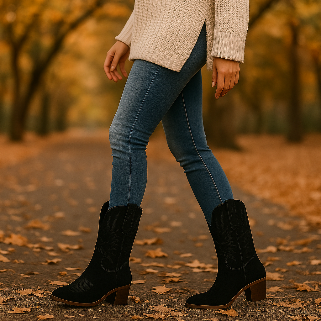 Bottes Western Femme en Daim Brodé – Style Cowboy