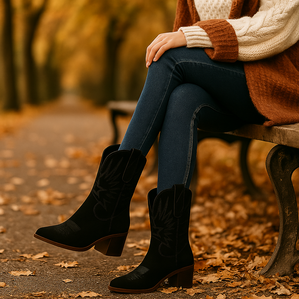 Bottes Western Femme en Daim Brodé – Style Cowboy