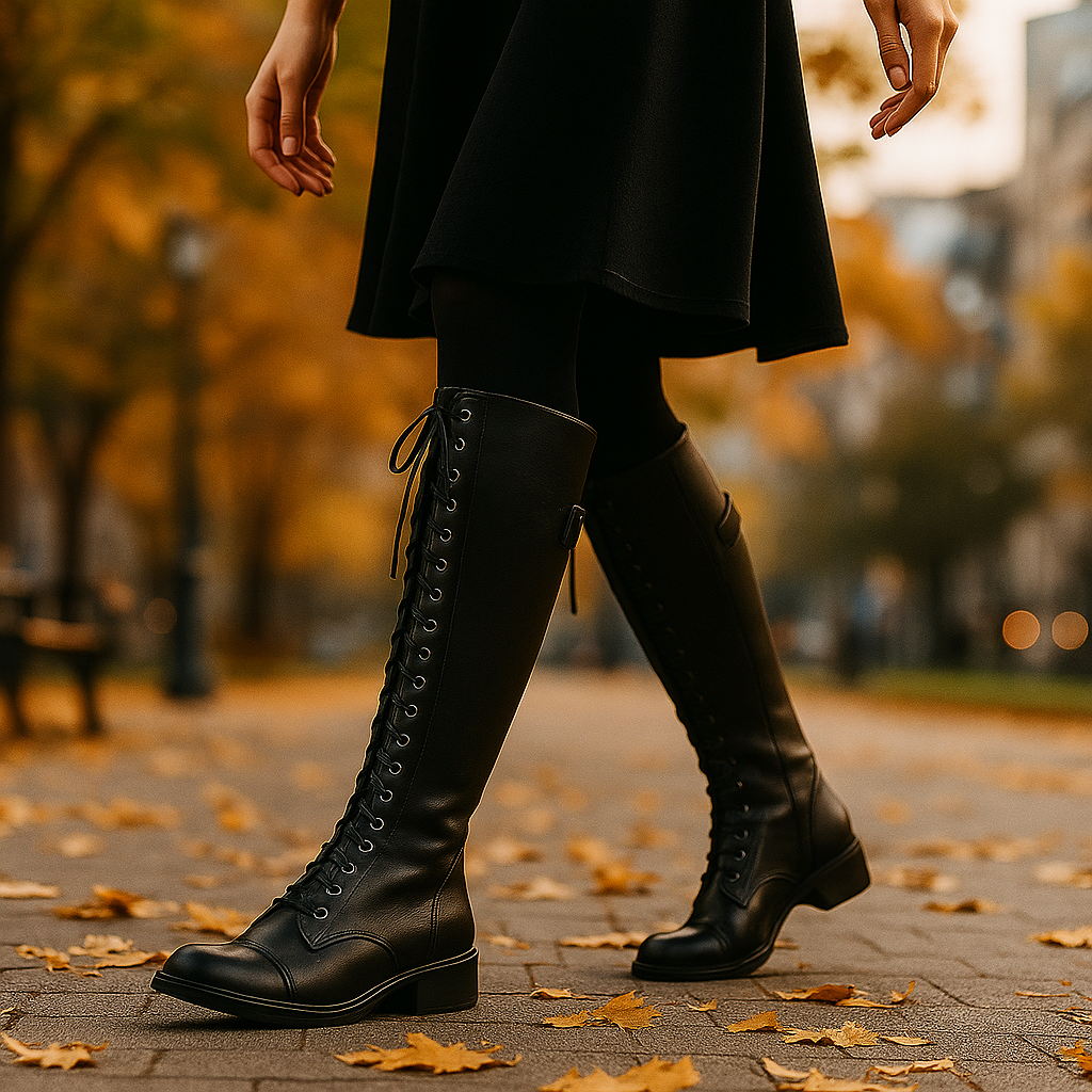 Bottes hautes cuir femme lacées