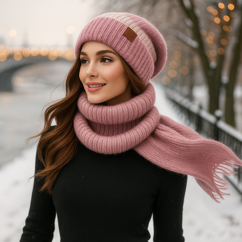 Noëlle – Bonnet et Écharpe Laine de Luxe Femme