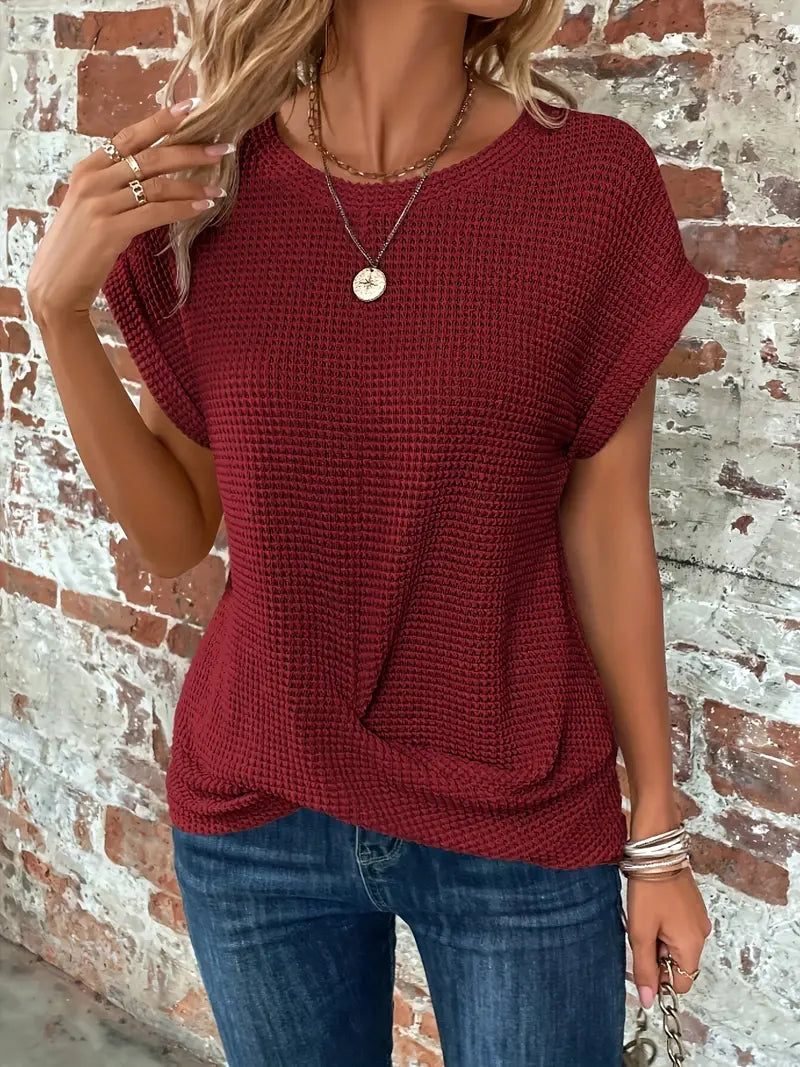 T-shirt d'été - Col rond - Manches chauve-souris - Design tendance-T-Shirts pour Femmes-PARIS FEMME