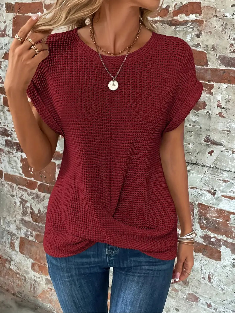 T-shirt d'été - Col rond - Manches chauve-souris - Design tendance-T-Shirts pour Femmes-PARIS FEMME