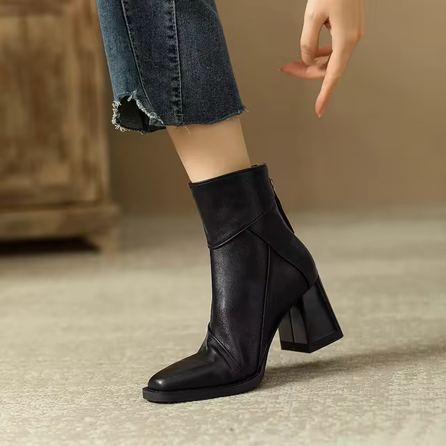 Bottes en Cuir à Talons - Élégance AMBER™ - Confort Chic-Chaussures-PARIS FEMME