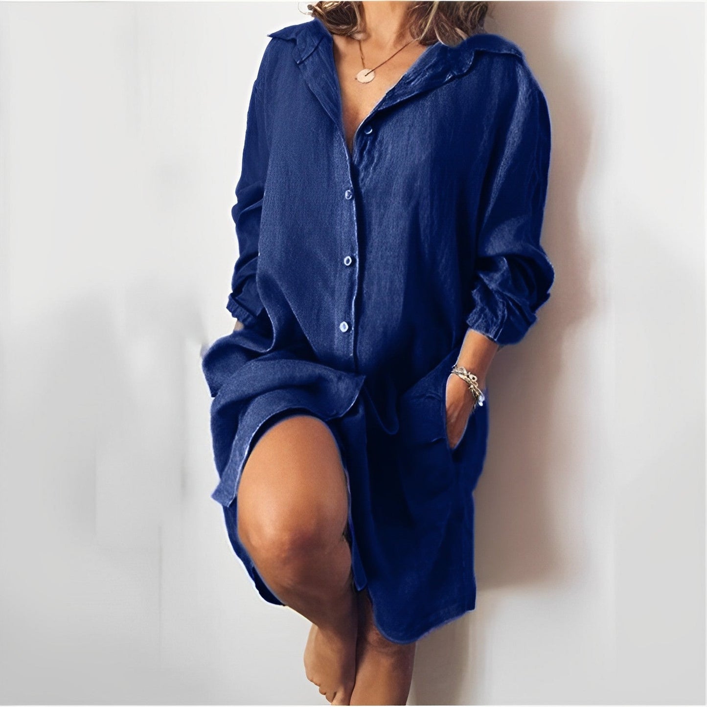 Robe Chemise Femme - Coton Lin - Manches Longues-Chemisier-PARIS FEMME
