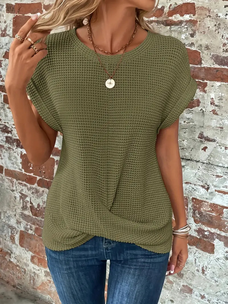 T-shirt d'été - Col rond - Manches chauve-souris - Design tendance-T-Shirts pour Femmes-PARIS FEMME