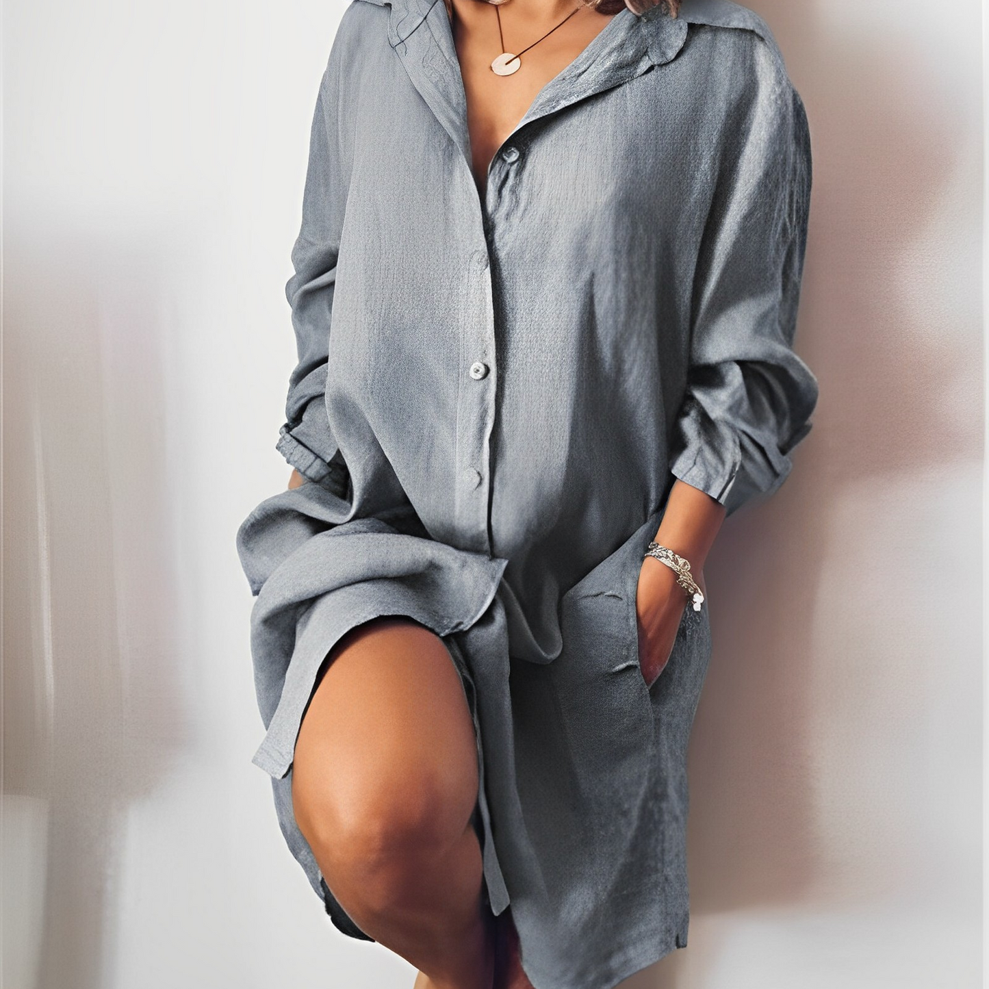 Robe Chemise Femme - Coton Lin - Manches Longues-Chemisier-PARIS FEMME