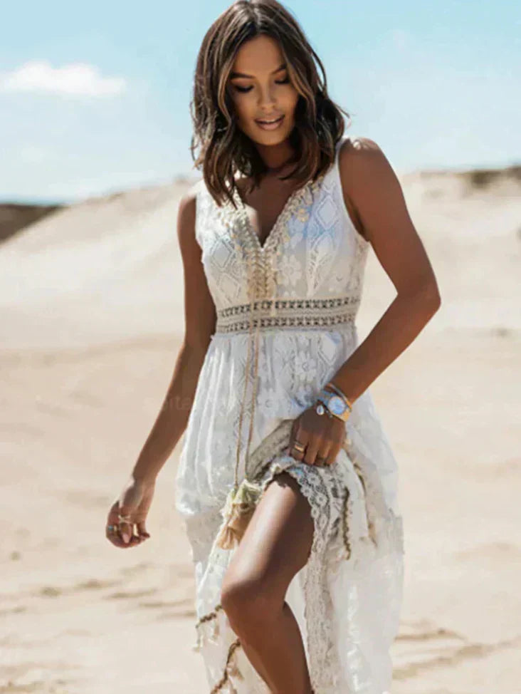 boho chic evening dresses A-line Spaghetti Straps Long Prom Embroidery Formal  SELINADRESS Each knot is carefully woven by hand Boho Dresses & Outfits for