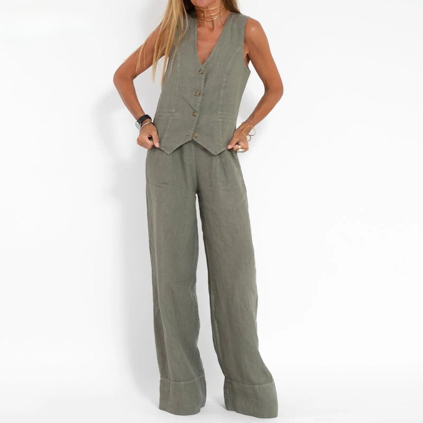 Élégant Pantalon Lin - Confortable - Chic-Chemisier-PARIS FEMME