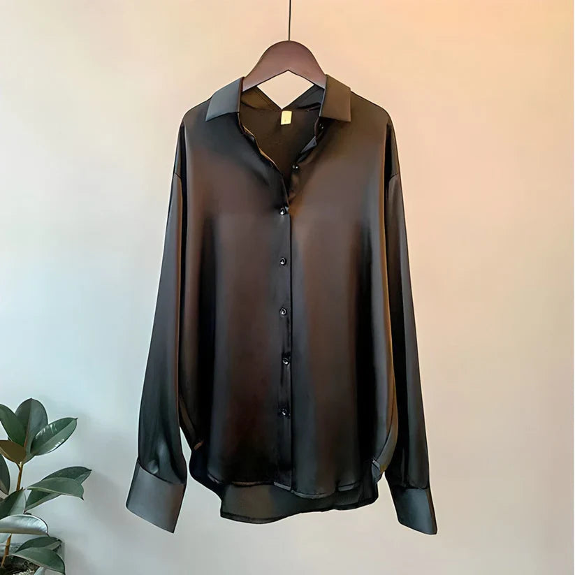 Soie Blouse - Confortable - Manches Longues Femme-Chemisier-PARIS FEMME