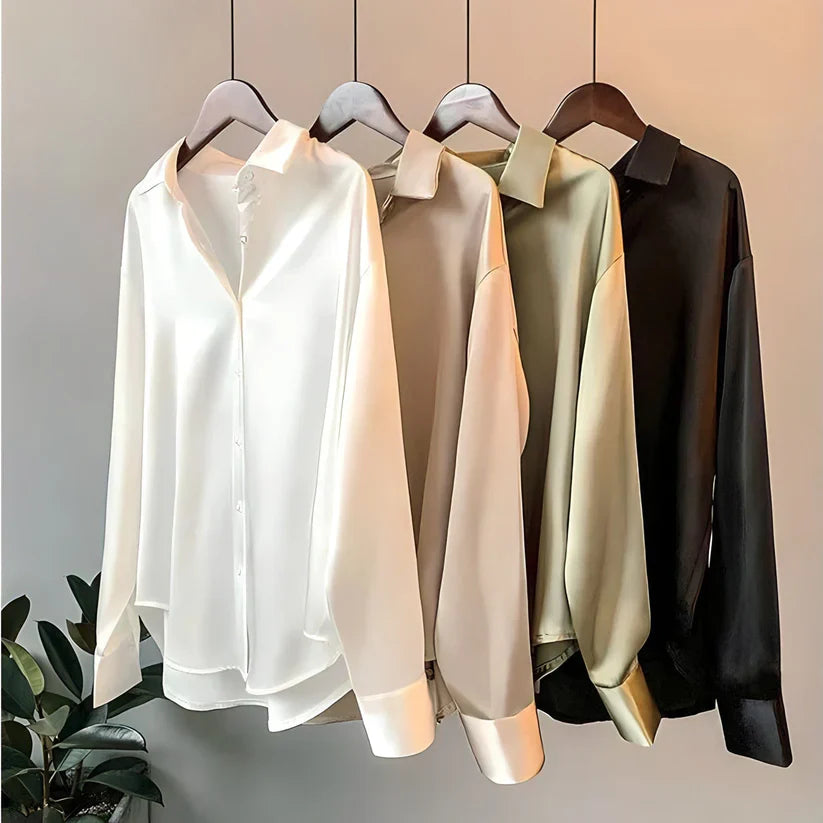 Soie Blouse - Confortable - Manches Longues Femme-Chemisier-PARIS FEMME