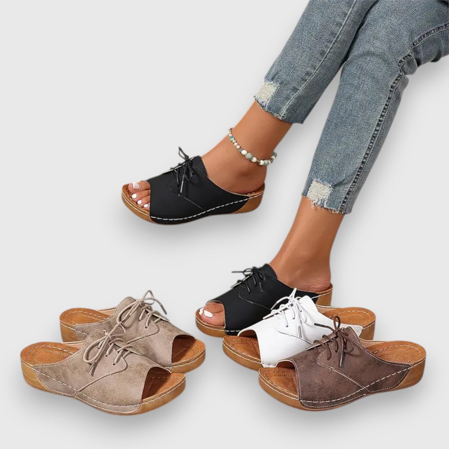 Marina - Sandales à talon ouvert Chikke avec lacets-Sandales-PARIS FEMME