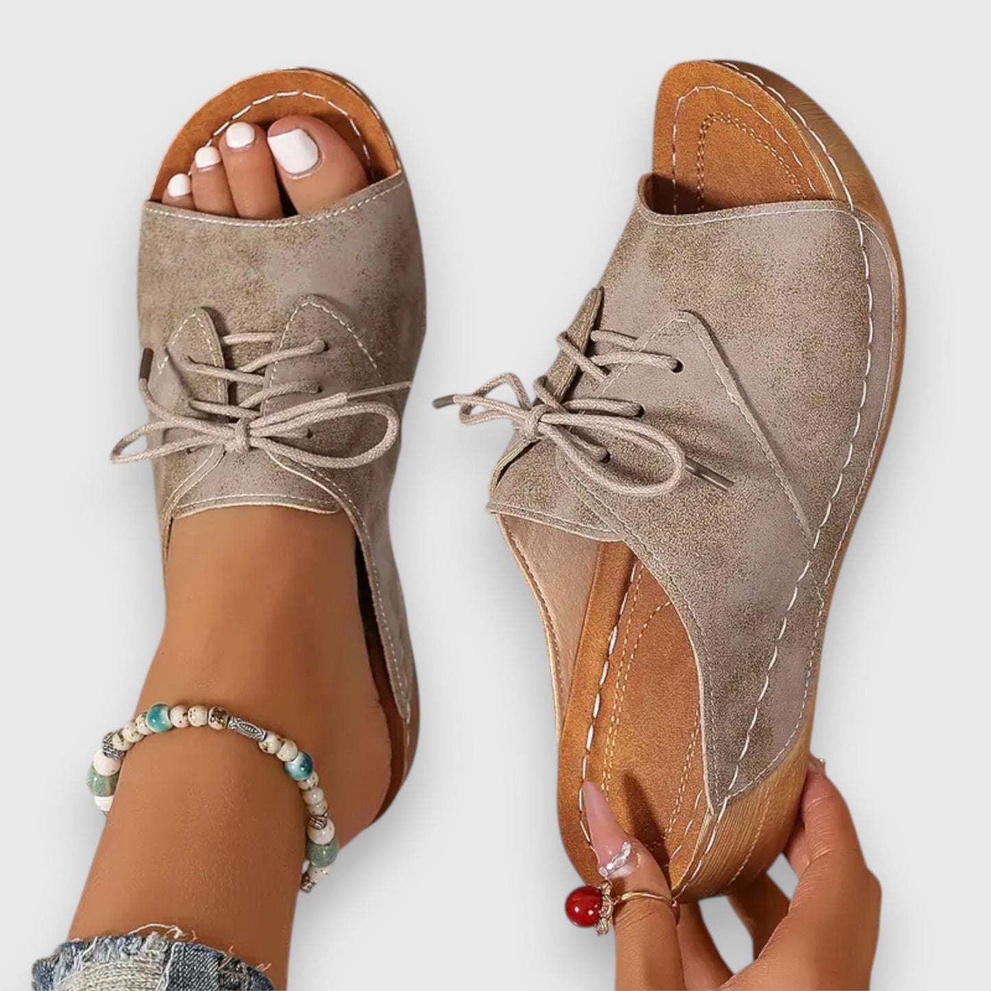 Marina - Sandales à talon ouvert Chikke avec lacets-Sandales-PARIS FEMME